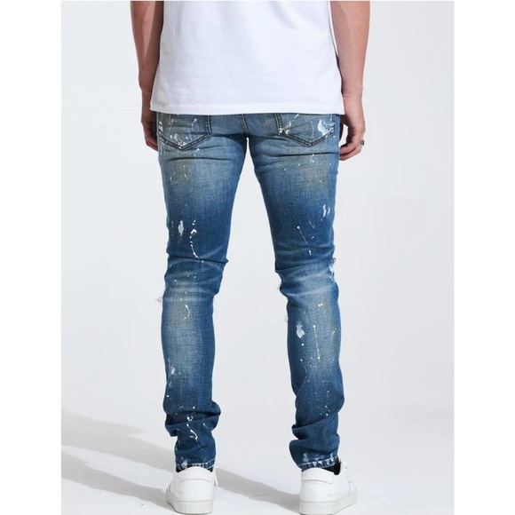 Embellish NYC Men's Rip & Repair Patchwork Distressed Skinny Fit Denim Jeans - Picture 2 of 3